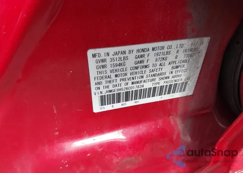 2011 Honda Fit Sport из США, поврежденный, VIN JHMGE8H52BC017834